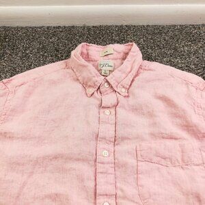 2021 J Crew Baird McNutt Shirt Irish Linen S/S Button Pink Mens Large Slim Fit